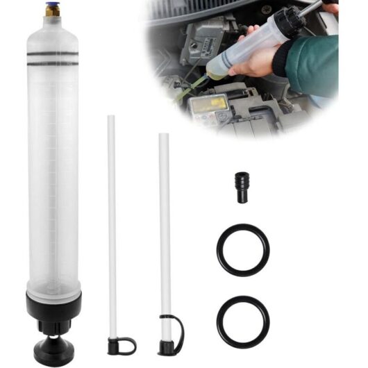 5-piece oil syringe, manual fluid extractor pump, detachable hose for draining and filling engine, gearbox, brake and coolant
