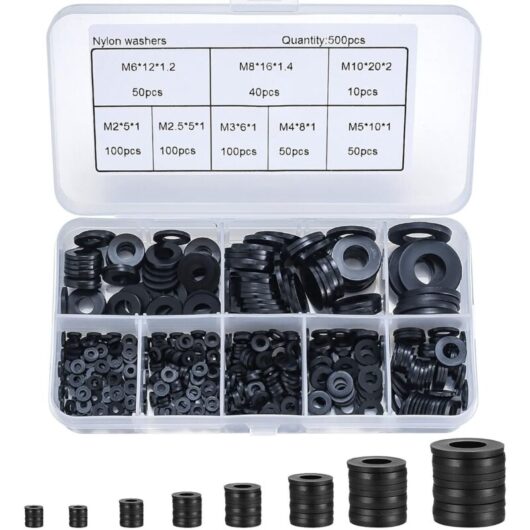 500 Pieces Black Nylon Flat Washers, Round Insulation Flat Washers, Spacer Joint, Plumbing Joint Assortment Kit - M2/M2.5/M3/M4/M5/M6/M8/M10