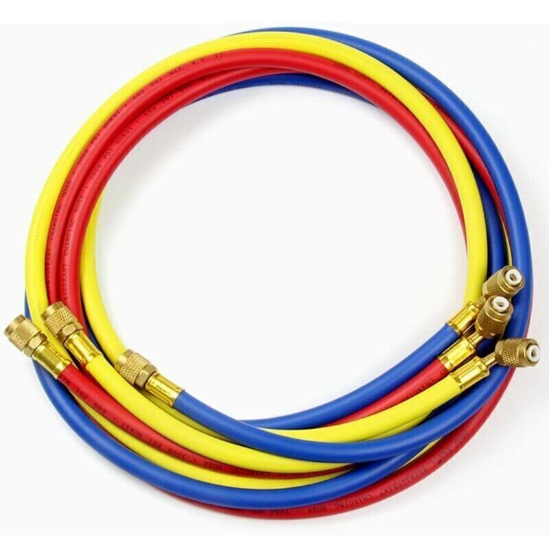 60" Air Conditioning Refrigerant Charging Hose for R134a R12 R22 R502, (600-3000) Psi AC Fluoride Filling Pipe Tube 1/4" SAE Flare Thread (Tricolor)