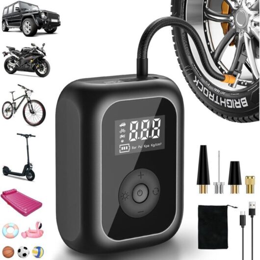 6000 mAh Electric Bike Pump, 10.3 Bar Mini Tire Compressor, Cordless Portable Air Pump with Automatic Shut-Off, 150 PSI Battery-Powered Air Pump for