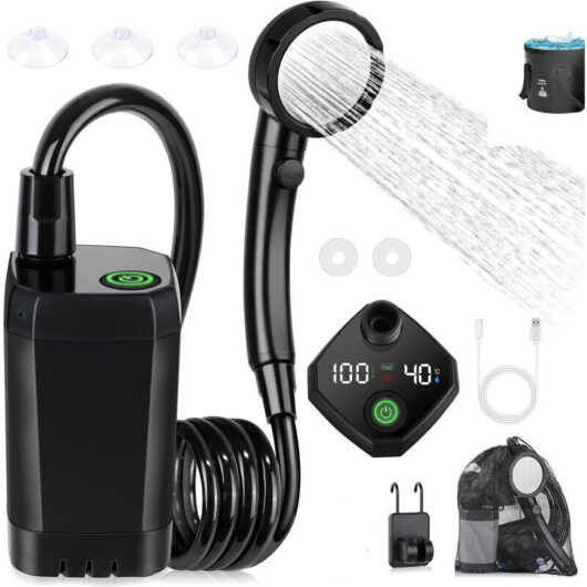 6000mA Portable Shower for Camping, Rechargeable Outdoor Electric Shower with Smart Digital Display, Black