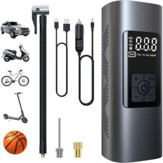 6000mAh Mini Electric Air Pump, 150PSI Cordless Tire Inflator Portable Air Compressor with Digital LCD Screen, Electric Bicycle Pump with LED Light