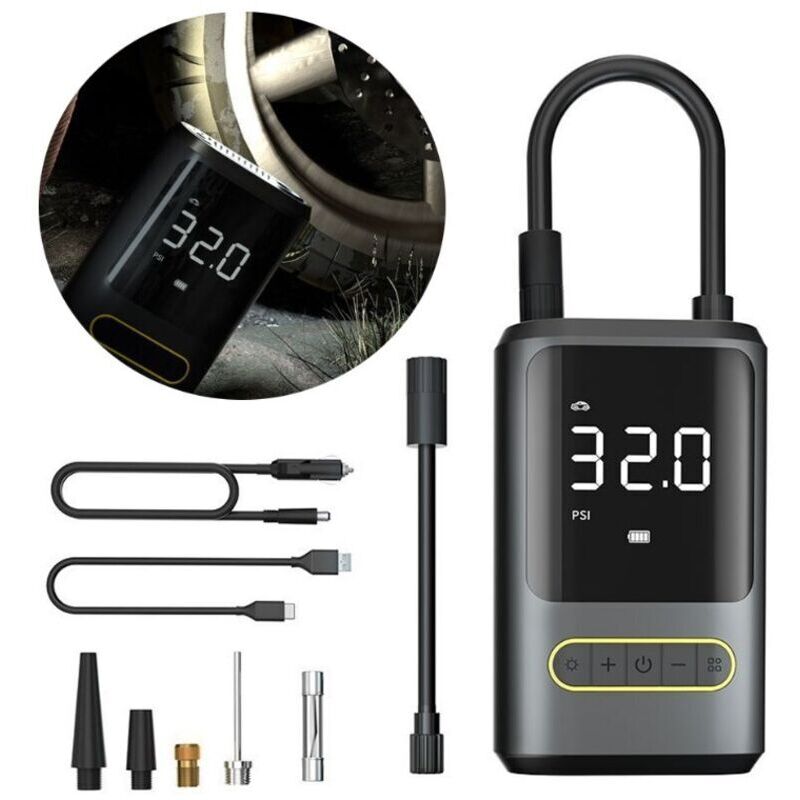 6000mAh Mini Electric Air Pump, Portable Air Compressor Cordless Tire Inflator 150PSI with Digital LCD Screen, Rechargeable Air Pump for Car,