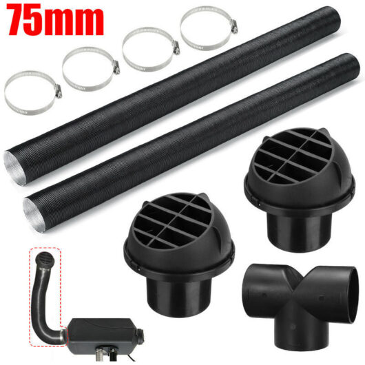 75mm Car Air Parking Heater Duct Pipe Line Vent Air Outlet T-Shaped Connector Pipe Clamps