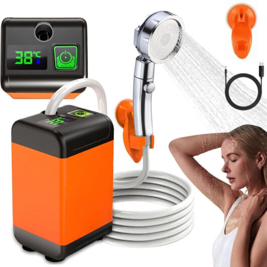 7800mAh Camping Shower Kit, Rechargeable Electric Shower Pump, 12V Camping Shower with Smart Temperature Display and Adjustable Water Pressure, Pump
