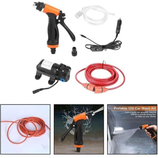 80W Self-Priming High Pressure (with Switch) Portable Electric Car Wash Washer Kit 12V Water Pump for Car, Pet, Window, Watering, and Camping