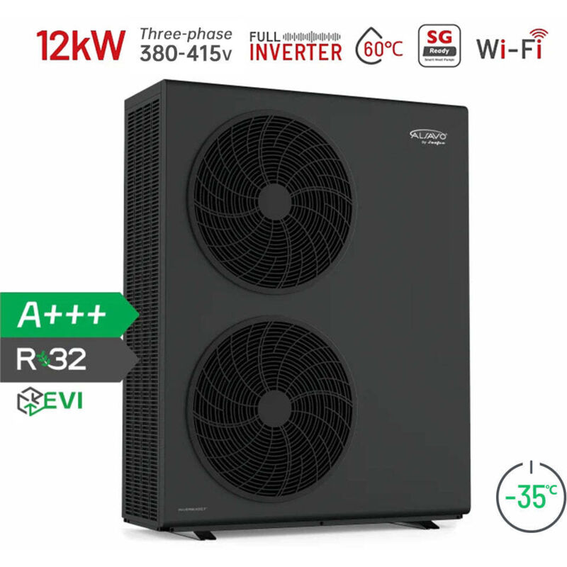 ALSAVO EVI R32 12kW 3T Monobloc Air-to-Water Heat Pump - Three-Phase 380-415V/50Hz/3PH - Dual Fans - Multifunctional Inverboost/Hot Water