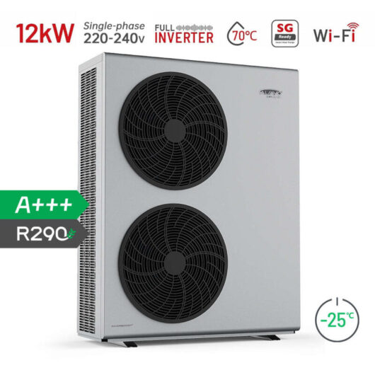 Alsavo Zealux R290 Grey 12kW Single-Unit Air-to-Water Heat Pump-Single-Phase 220-240V/50Hz/1PH-Ultra-High Performance (COP) -Dual Ventilation-Quiet