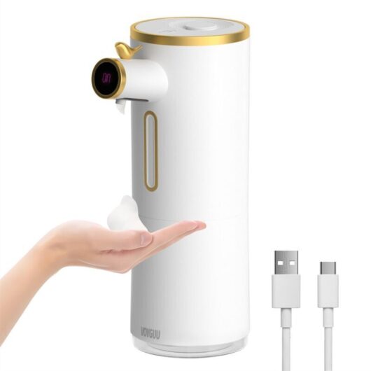 Automatic foam soap dispenser with sensor, USB charging, micro-foam pump, 300ml reservoir, hygienic touchless foam technology, for bathroom and