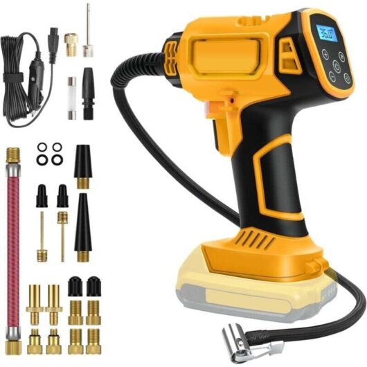 Battery compressor for Dewalt 21V, 130 psi, electric air pump, digital pressure display