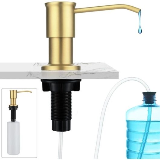 Built-in Soap Dispenser, Kitchen Sink Soap Dispenser, Integrated Soap Dispenser with Bottle Extension Set, Top Refill, Brushed Gold