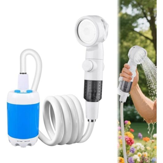 CCYKXA Portable camping shower kit, rechargeable electric shower pump with shower head, shut-off valve and built-in 5000mAh battery for camping and