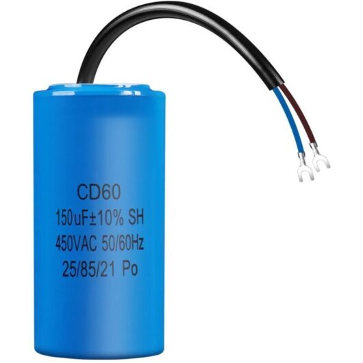 CD60 AC 450V 150uf 50/60HZ capacitor, electrical capacitor, motor starting capacitor, with cable, for refrigerator, motor, pump, generator