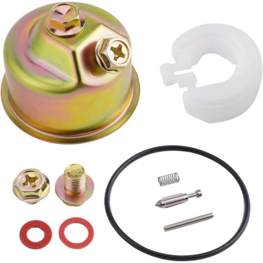 Carburetor kit for Honda engines with float bowl, needle, and gasket compatible with generators and lawnmowers.