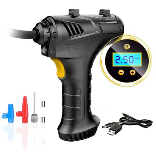 Cordless Tire Inflator Air Compressor, 12V USB Rechargeable Battery 150PSI Portable Car Tire Pump, Electric Digital Tire Pump with LED Light and 2