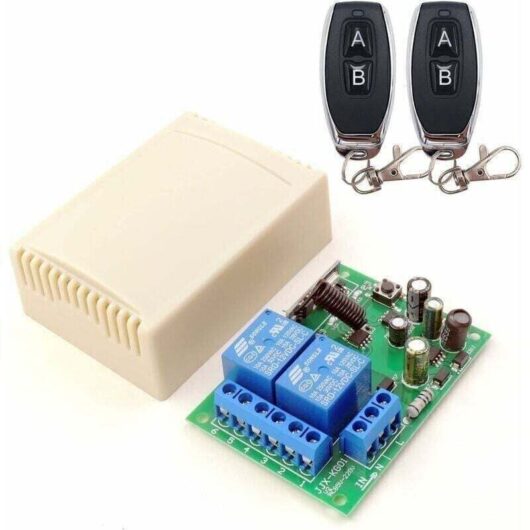 DieseRC Wireless Remote Switch 433 MHz, 2 Channels AC 220V with Receiver Relay and 2 Remote Controls for Garage Door, Roller Shutter, Lights, Pumps
