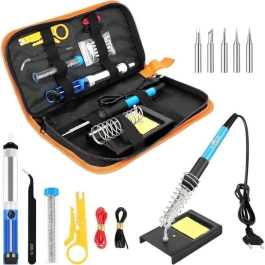 Electric Soldering and Desoldering Iron Complete Kit, Electronic Soldering Iron Kit, Plastic Soldering Kit, Tin Wire Tool, 60W, Adjustable