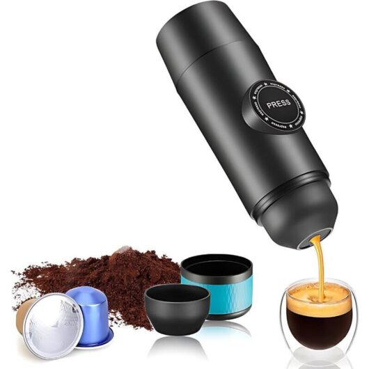 Electric espresso machine, cordless mini heated coffee maker, double dose, with 2-in-1 coffee container, 15-bar pressure pump, automatic brewing