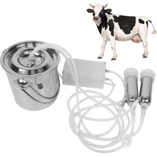 Electric milking machine, 3L portable pulsation vacuum pump milker with 2 stainless steel milking cups, adjustable automatic farm milking equipment