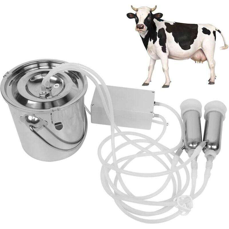 Electric milking machine, 3L portable pulsation vacuum pump milker with 2 stainless steel milking cups, adjustable automatic farm milking equipment