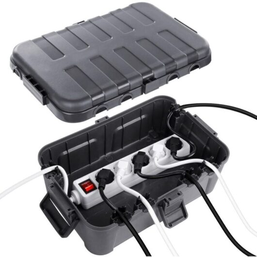 Extra-large cable box (32 x 22 x 13 cm), IP54 waterproof, safe outdoor cable, weatherproof socket cover to protect the power strip, timer socket, grey