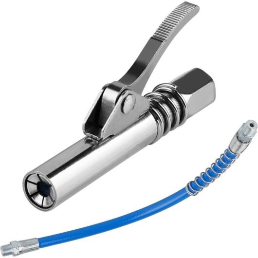 Grease Gun Coupler for All Types, Grease Pump Nozzle with 10000 PSI 30cm Hose for Electric, Pneumatic and Manual Grease Guns, Single Handle