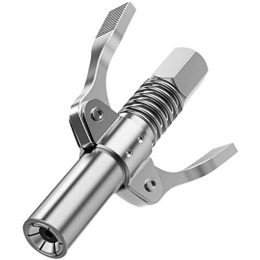Grease Gun Nozzle, Grease Pump Nozzle Fitting with Double Handle for M6-M14 Grease Fittings - Less Effort When Greasing - 1/8" NPT - Compatible with