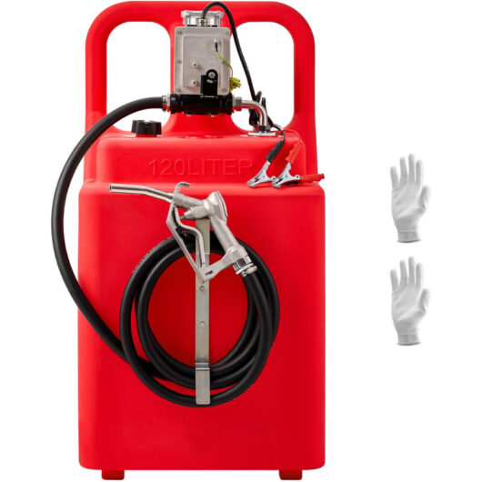 Mophorn 32-Gallon Portable Fuel Tank with 12V DC Electric Pump, 15 GPM Flow Rate, 13 ft Hose, and Aluminum Manual Nozzle for Gasoline, Diesel,