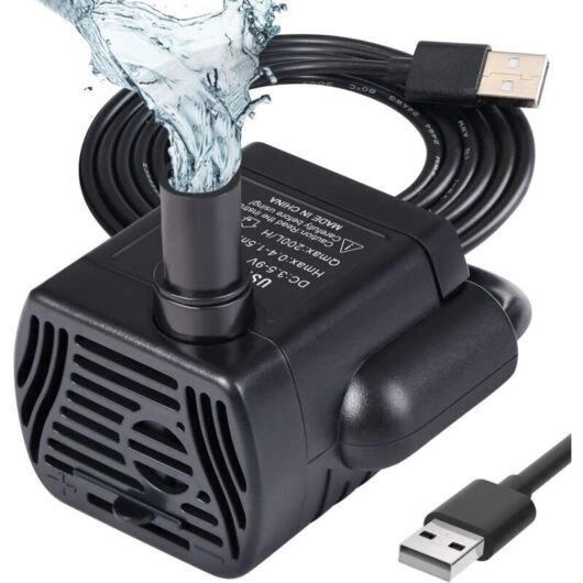 Odipie - Submersible water pump, aquarium pump, adjustable, 200 l/h, 3 w, extra quiet, Catit usb pump for pond, aquarium, fountain, fish tank, 1.4 m