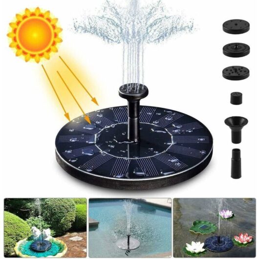Pond Fountains Solar Fountain Pump, 1.4W 150L/h Solar Water Pump(70CM Maximum) + 4 Nozzles, Mini Solar Pump for Decorative Garden Pond Fountains