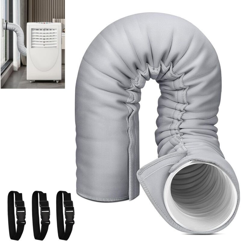 Portable AC pipe insulation sleeve, polyvinyl chloride, light gray, suitable for exhaust pipes 12.7 to 15 cm in diameter, easy installation,
