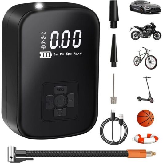 Portable Air Compressor, 4000mAh Mini Electric Air Pump 150PSI Electric Bicycle Pump with Digital LCD Screen, 4 Modes, Rechargeable Car Tire Inflator