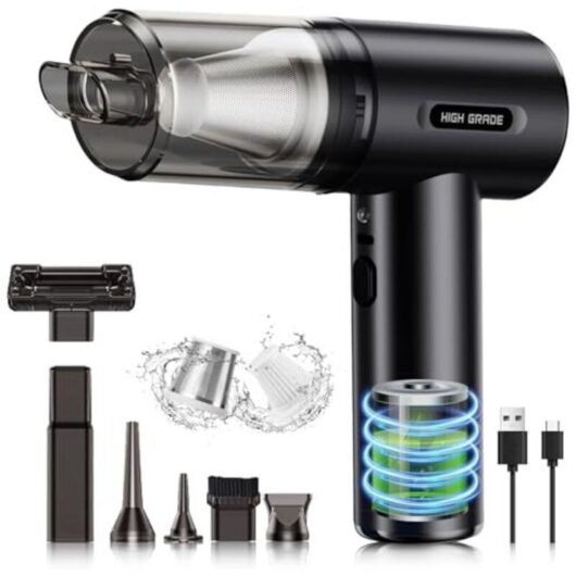 Powerful Car Vacuum Cleaner, 2000PA Cordless Handheld Vacuum Cleaner, 4-in-1 Handheld Vacuum Cleaner, Double Filtration, Lightweight and