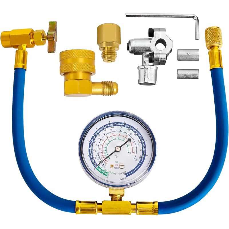 R134a refrigerant charging hose with BPV31 tapping valve for refrigerator - faucet tapping valve sets with pressure gauge, R134a canister up to
