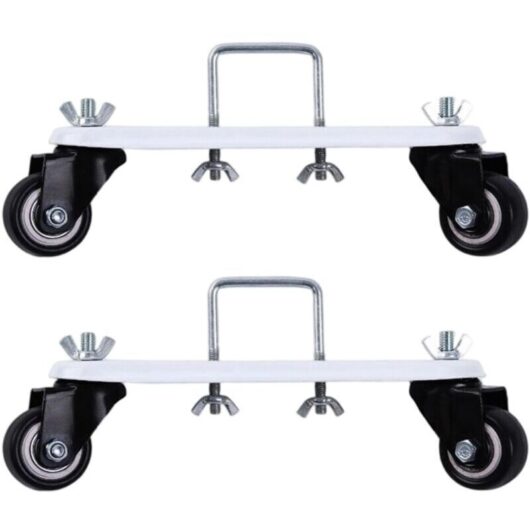 Set of 2 mobile pulley supports for oil-filled, 360° rotating electric heater frame base with wheels and brake, carbon steel support, silent wheel