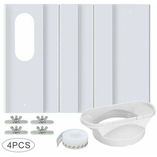 Set of 4 adjustable window kit plates for mounting air conditioners with a 13 cm diameter exhaust pipe.