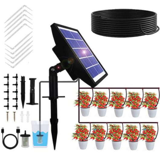 Solar Watering System 15 m - Automatic Micro Drip Irrigation with Timer and Backflow Preventer - For Garden, Greenhouse, and Vegetable Bed