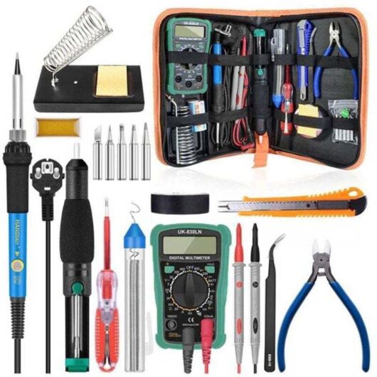 Soldering Iron Kit, 60W Soldering Kit, Adjustable Temperature (200-450°C), Multimeter, 5 Soldering Tips, Desoldering Pump, Station