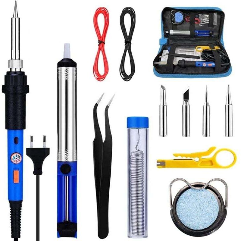 Soldering Iron Set 60W Electric Soldering Kit with On/Off Switch, Adjustable Temperature 220-480°C, 4 Soldering Tips, Desoldering Pump, Solder Wire