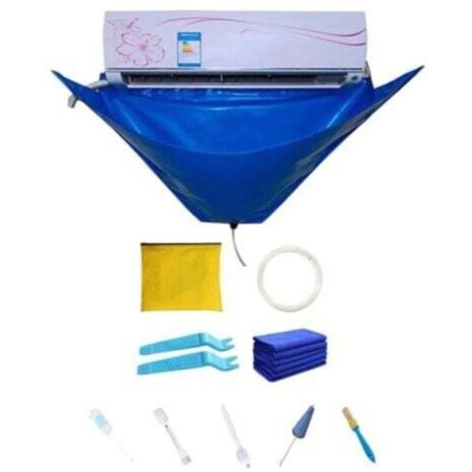 Split Air Conditioner Cleaning Cover Kit, Dustproof Waterproof Cleaning Bag with Drain Outlet and Support Plates on Both Sides, for Wall-Mounted Air