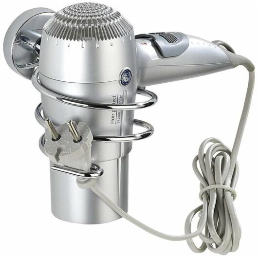 Wall-mounted hair dryer holder, part of the Capri elegant bathroom accessories series
