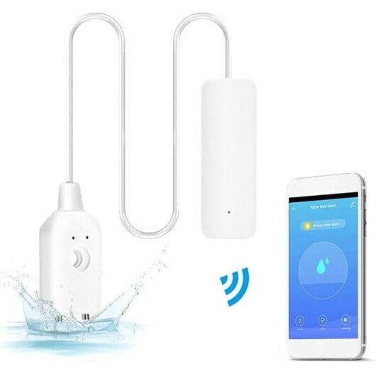 WiFi Water Leak Detector, Flood Overflow Alerts, Remote Control for Water Heater, Sewage Pump, Tuya/Smart Life app Notification70x25x20MM
