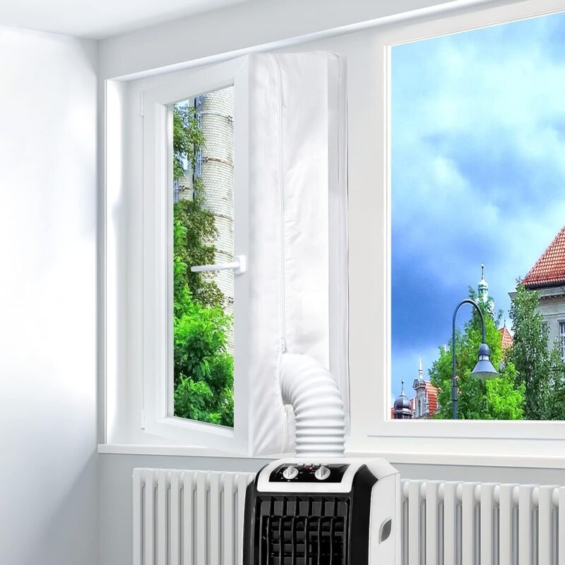 Window sealing unit for portable air conditioner and tumble dryer, air exchange guards with zipper and strong hook and loop closure (300cm / 118 in)