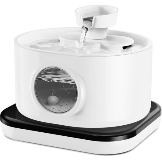 Wireless Cat Fountain: Automatic Battery-Powered Pet Fountain, 95 oz/2.8 Liter Rechargeable Wireless Cat Fountain with 2 Flow Modes (White)