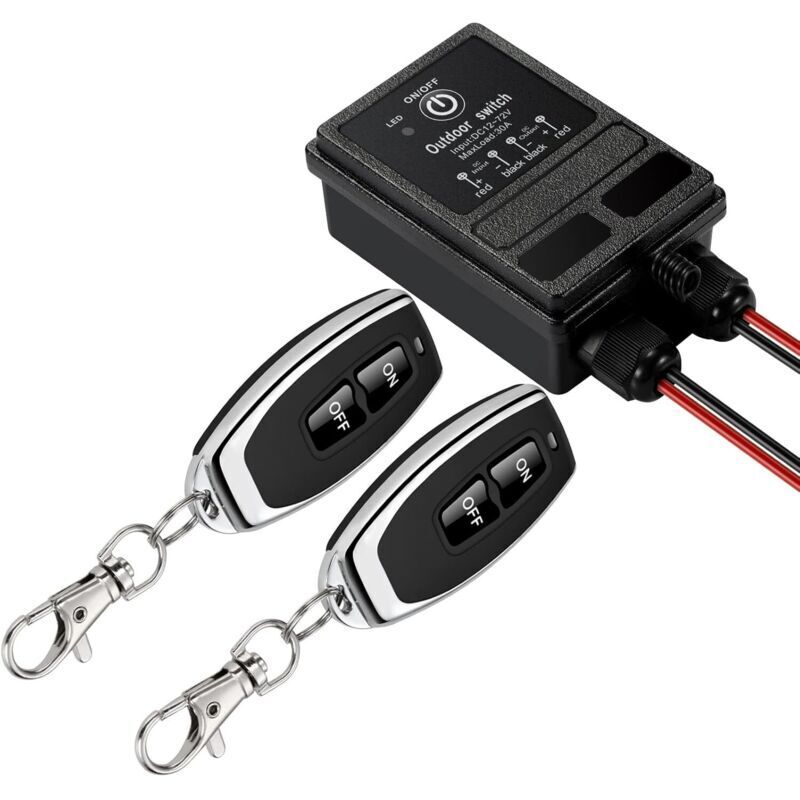 Wireless Remote Switch - DC 12V/24V/48V/72V - 40A Relay - 328 Foot Radius - RF Remote Control