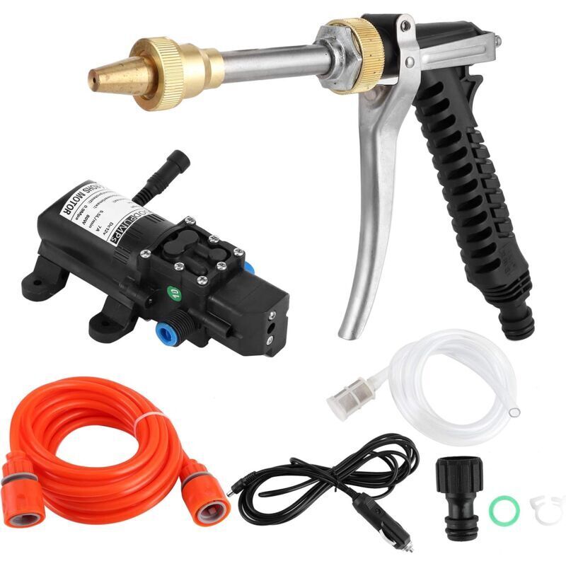 130PS DC 12V 80W High Pressure Car Wash Pump, Portable Water Pump Cleaning Gun Kit for Car Door Tires