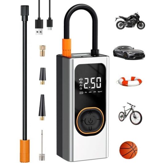 150 PSI Cordless Electric Inflator Mini Car Compressor with 4000mAh Power Bank, Digital LCD & LED Display for Bicycles, Motorcycles, Scooters and