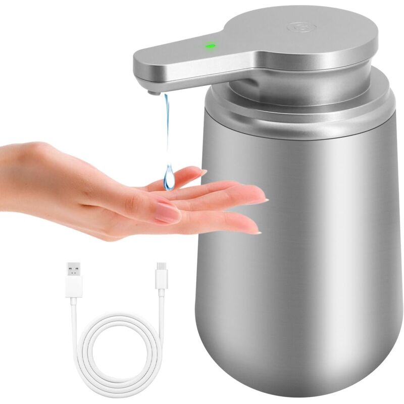 400ML Automatic Soap Dispenser, Stainless Steel with Sensor, Infrared Soap Dispenser, Motion Sensor, USB-C Charging, Electric, for Kitchen and