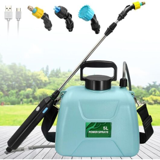 5L battery-powered sprayer, electric garden sprayer with rechargeable handle, telescopic wand and 3 mist nozzles