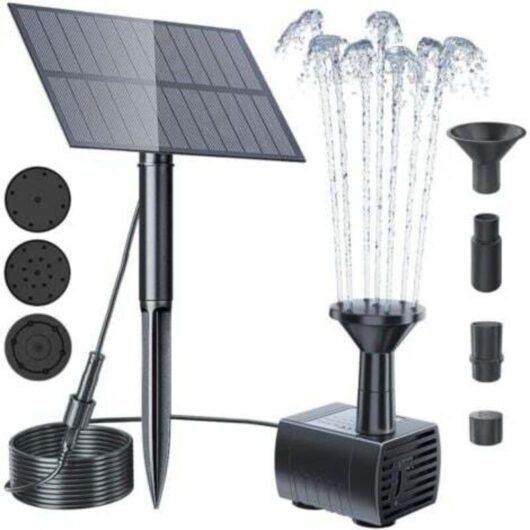 5W Outdoor Solar Fountain, Solar Pond Pump, Solar Water Pump for Fountains, Bird Baths, Ponds, Swimming Pools, 3 Nozzles, 380L/H, Max. Flow Rate: 60